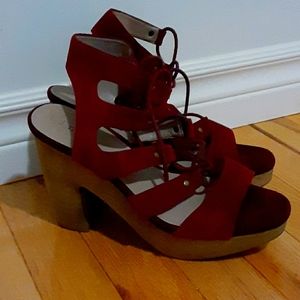 Burgundy Strappy Heels by HINGE